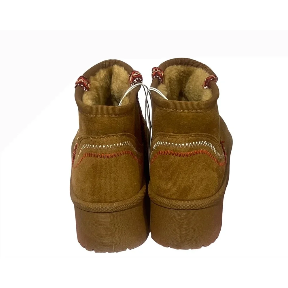 Olivia & Kate Platform Women's Mini Boots Chestnut Braid‎ Detail 18RAINY Size 10